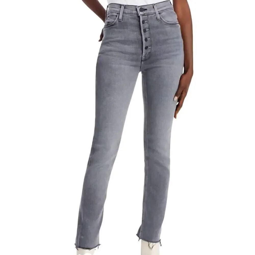 MOTHER Denim Jeans Women's 29 Grey Pixie Dazzler Ankle Fray Button Fly Slim